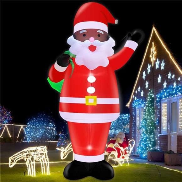 14 Ft Christmas Inflatables Black Santa Claus Outdoor Decorations with Lights